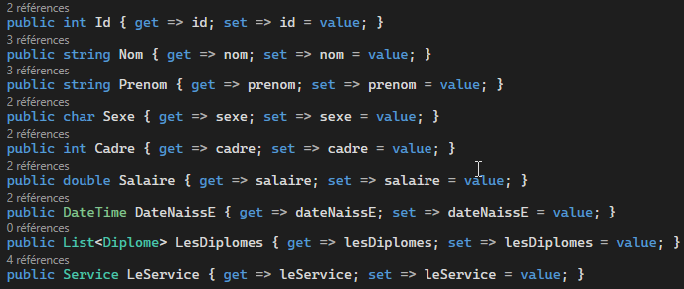 Classe Employe getters/setters