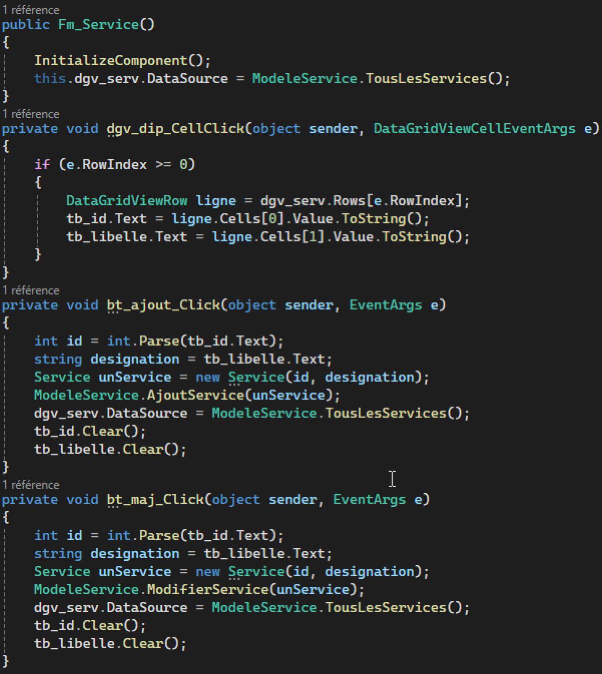 Code formulaire services