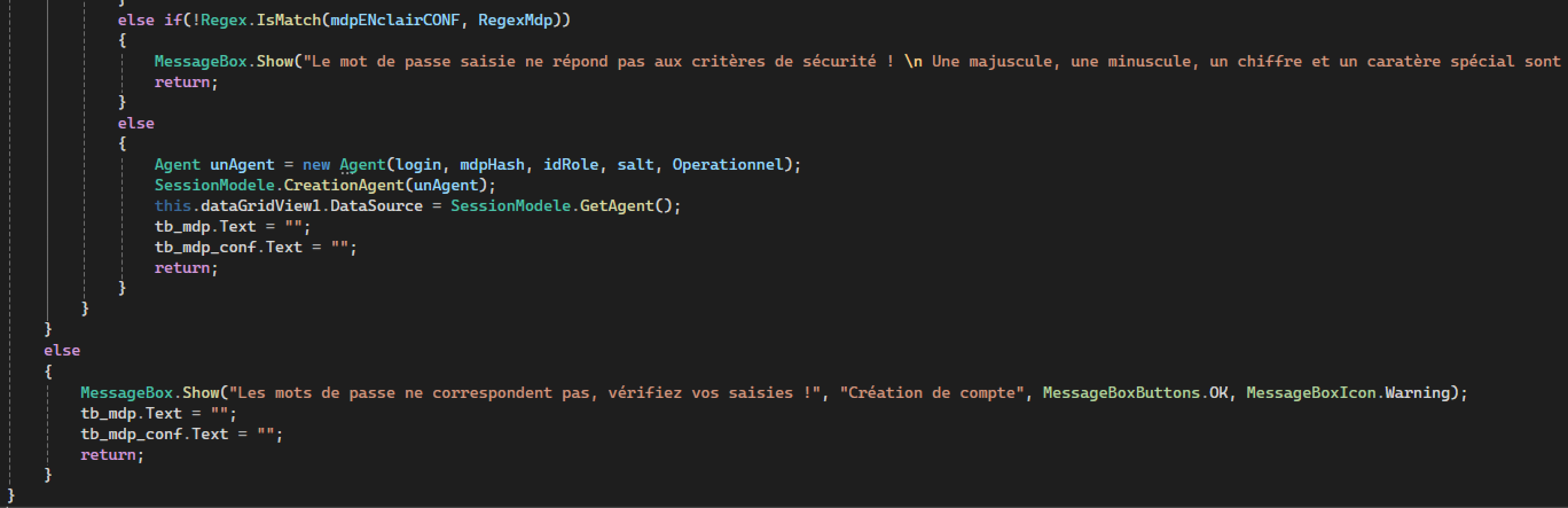 Suite gestion compte agent