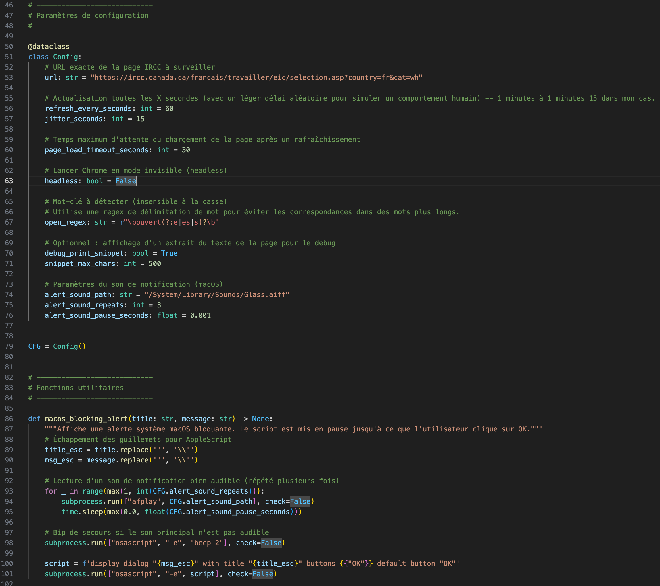 Configuration du script – partie 1