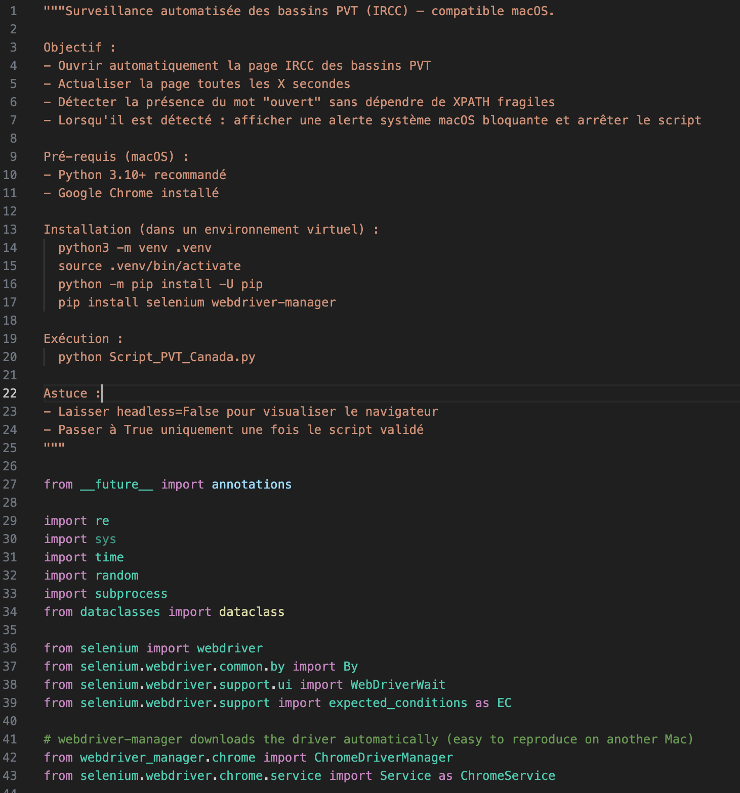 Début du script Python