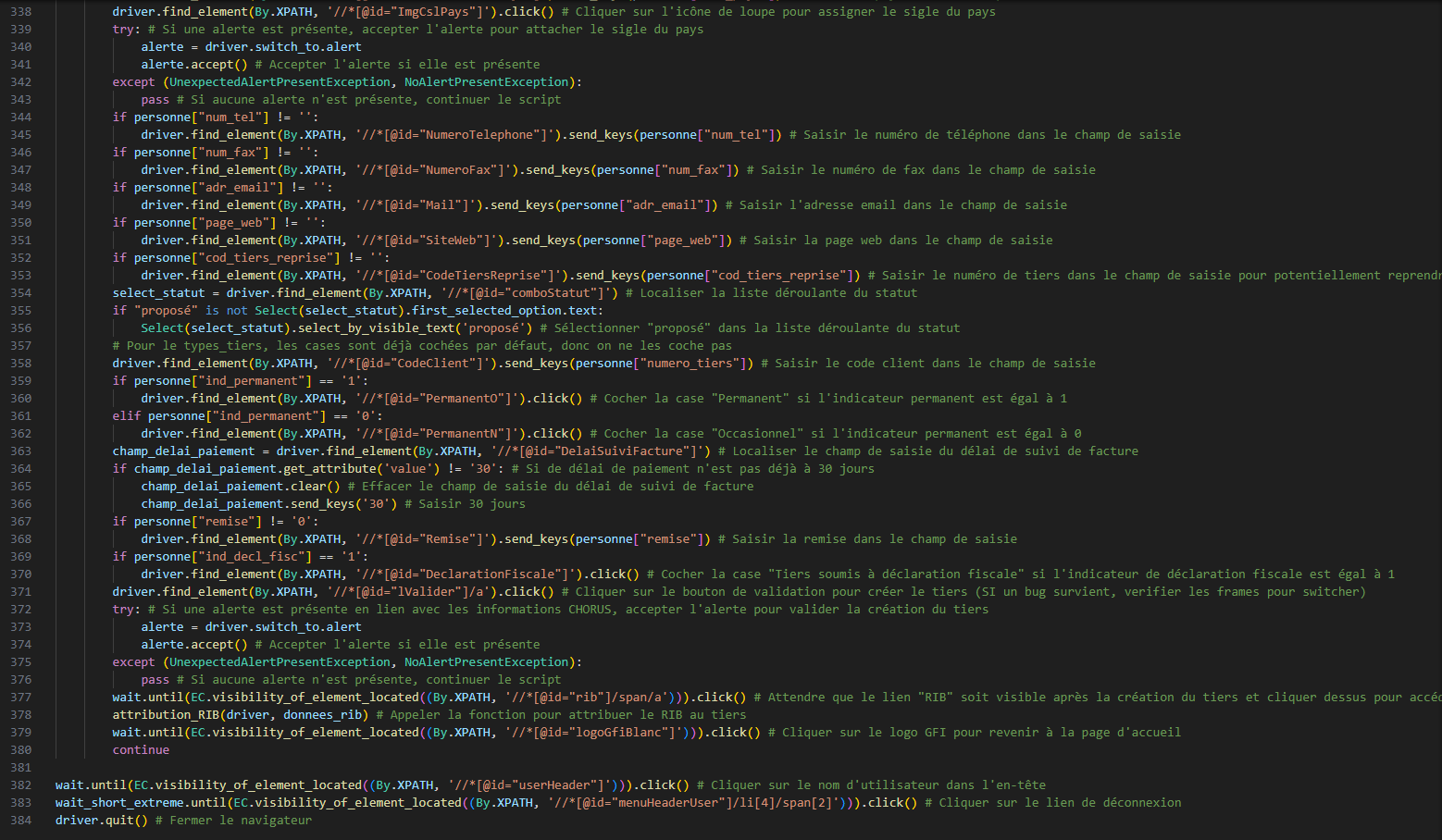Fin création du tiers